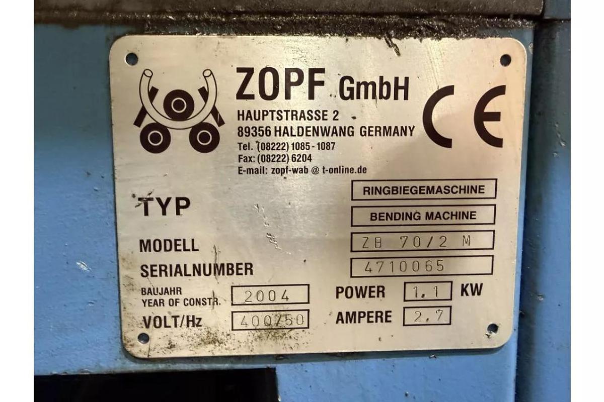 Used 2004 Zopf ZB 70/2 M Ring Rollers