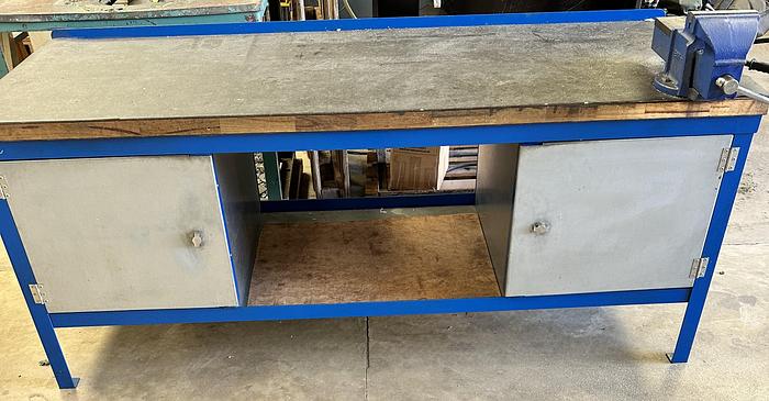 Used Bench Master 2000 x 750mm Work Bench c/w Two Lockable Cabinets & 6" Engineers Vice
