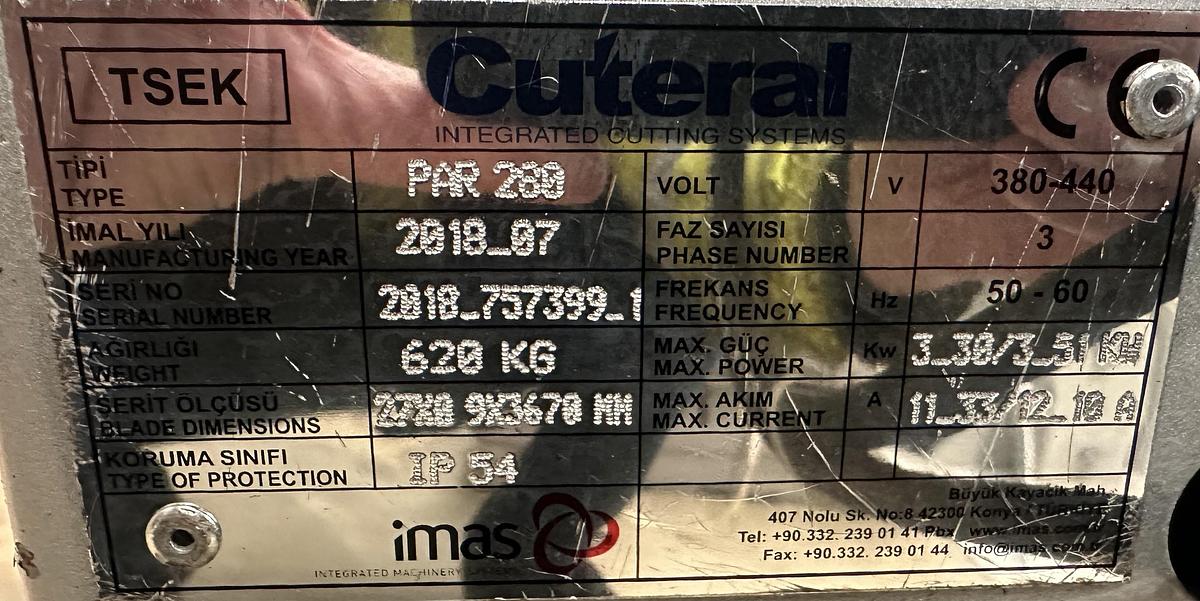 Used 2018 IMAS CUTERAL PAR 280 Fully Automatic Hoizontal Bandsaw