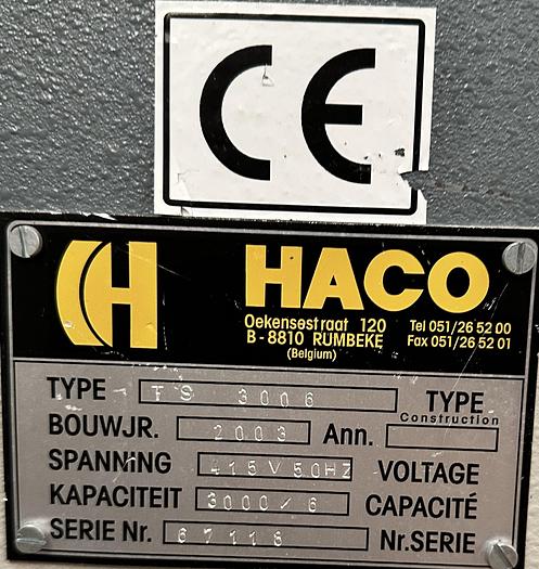Used 2003 Haco TS 3006 Hydraulic Guillotine 6mm x 3M