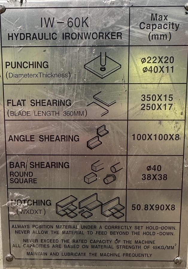 Used 2013 Sunrise 1W60K 60 Ton Hydraulic Steelworker