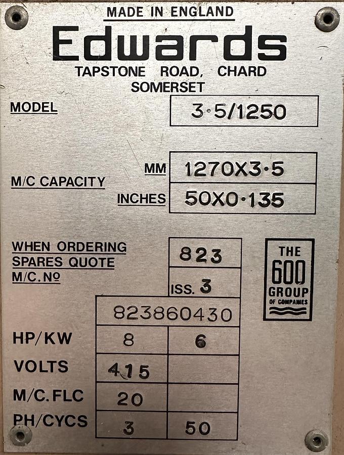 Used Edwards Pearson 3.5x1250 DD Truecut Guillotine