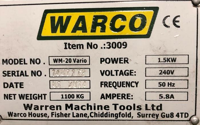 Used Warco WM 20 Turret Milling Machine