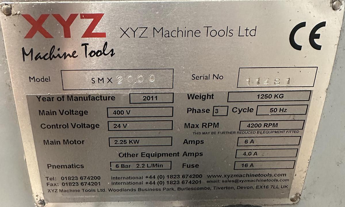 Used 2011 XYZ SMX 2000 CNC Milling Machine
