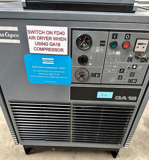 Used Atlas Copco GA18 Screw Compressor & FD40 Air Dryer