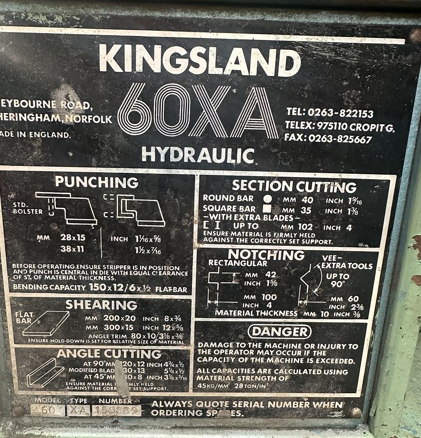 Used Kingsland 60XA Hydraulic Universal Steelworker