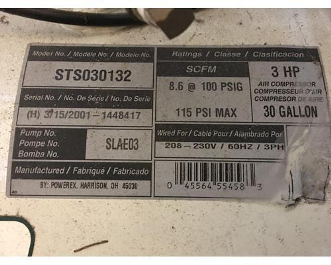 Used USED POWEREX AIR COMPRESSOR, MODEL # STS030132