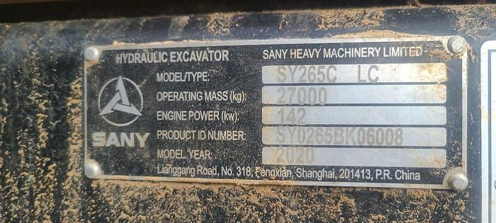 Used 2020 SANY SY265C LC
