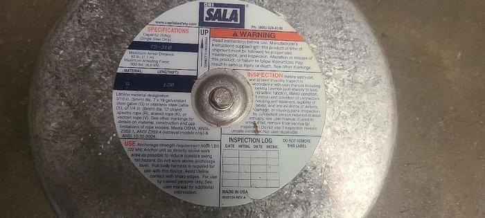 NEW SURPLUS DBI SALA # 3403600 Sealed Self Retracting Lifeline With 3/16" Galvanized Steel Wire Rope, 130' Length, Coated Sealed