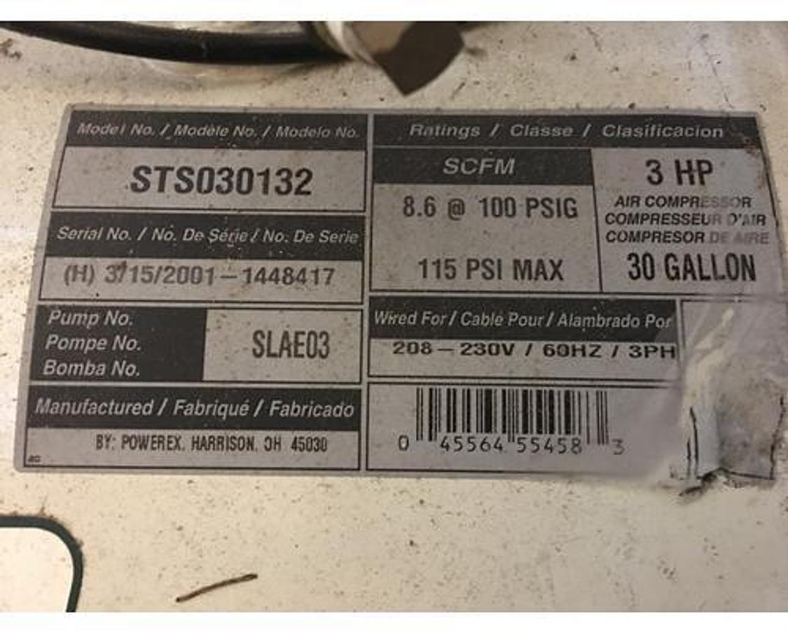 Used USED POWEREX AIR COMPRESSOR, MODEL # STS030132