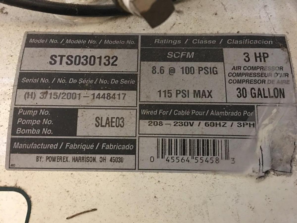 Used USED POWEREX AIR COMPRESSOR, MODEL # STS030132