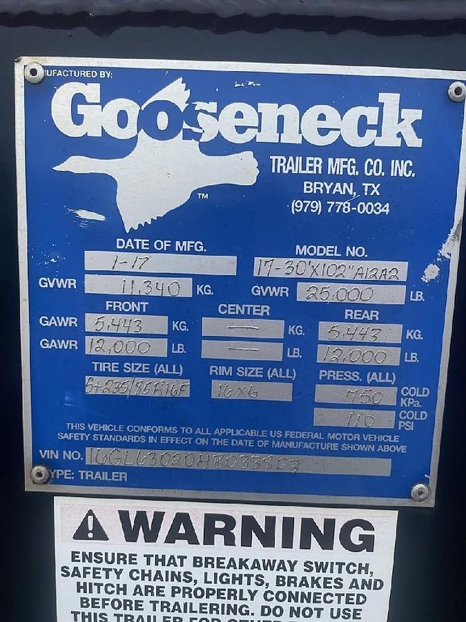 Used 2017 GOOSENECK FLAT BED