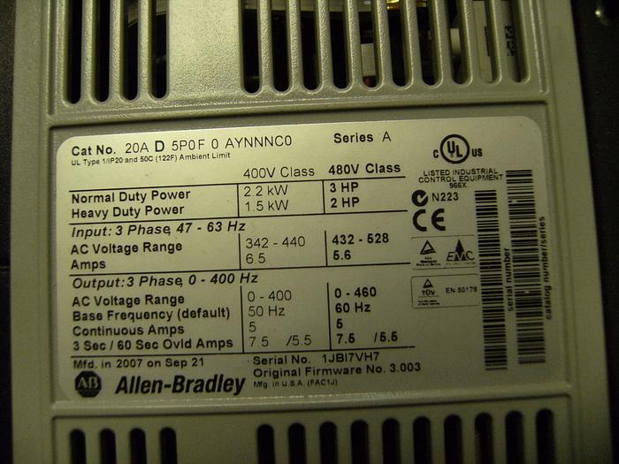 Used Motor, 3 HP, Allen Bradley, Powerflex 70, AC #S740331