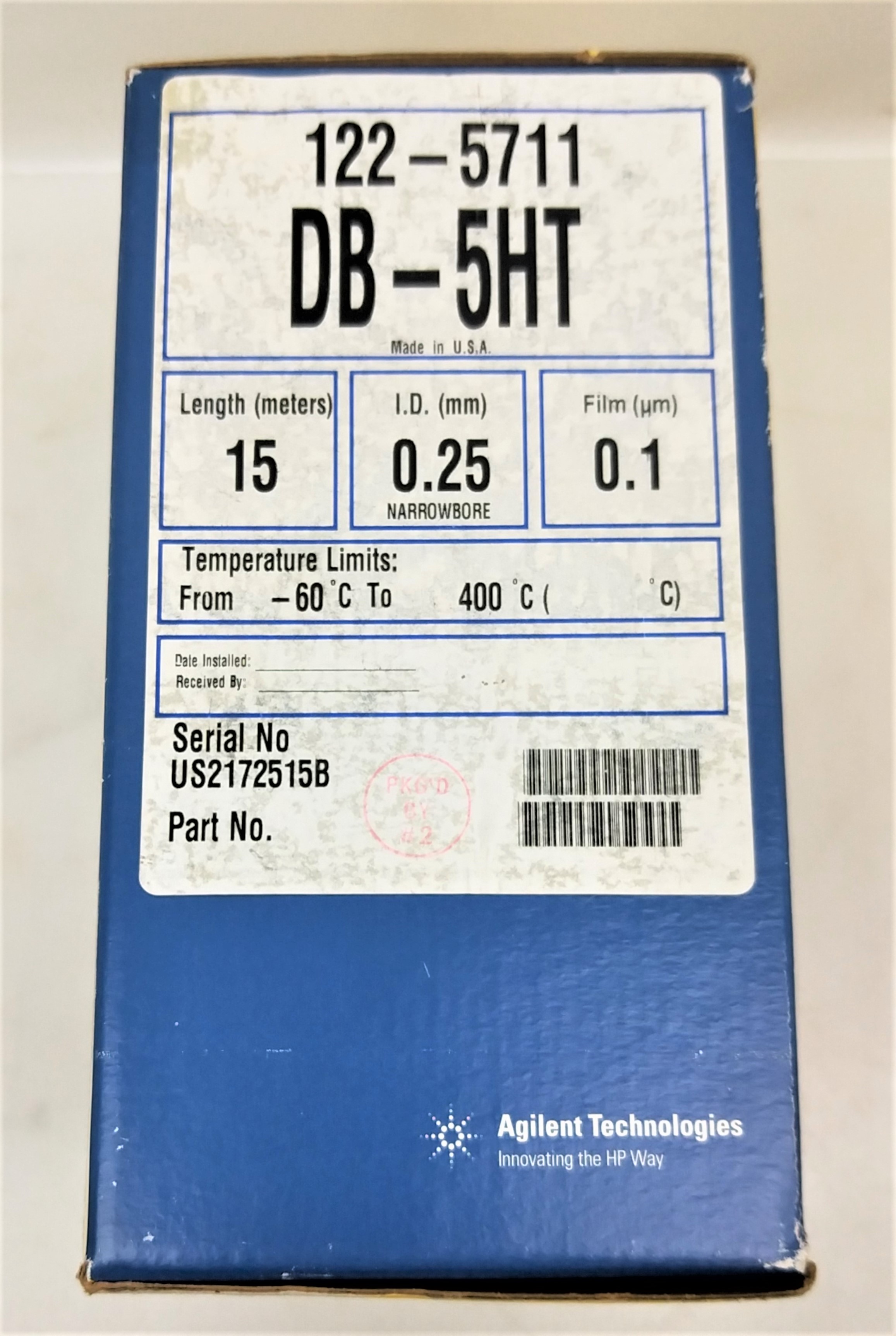 Used J&W DB-5HT (122-5711) Capillary Column - 15M x 0.25mm x