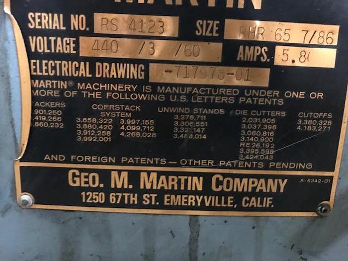 Used 65" WIDE MARTIN SHAFTLESS FLOOR PICK UP UNWIND STAND 72" DIAMETER