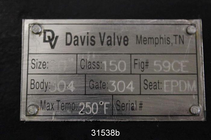 Unused Davis 20" Hand Operated Knife Gate Valve #31538