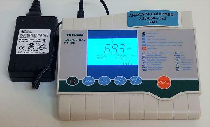 Used Omega PHB-600R pH/mV/Temp Benchtop Meter with Power Supply (6841)Z