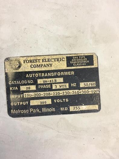 Used 20 Kva Multi-tap Forest Electric Co. Transformer,