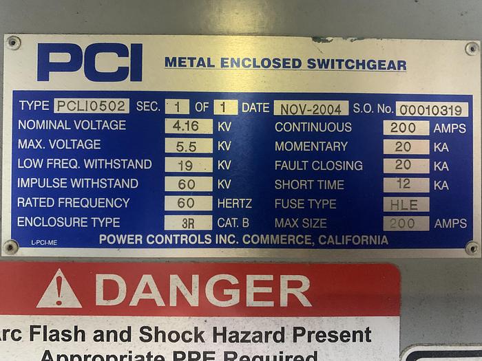 Used PCI METAL ENCLOSED SWITCHGEAR MOTOR STARTER