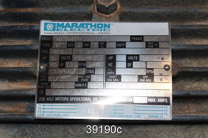 Used Marathon Electric 5 HP AC Motor, XC184TTFS8826AT L #39190