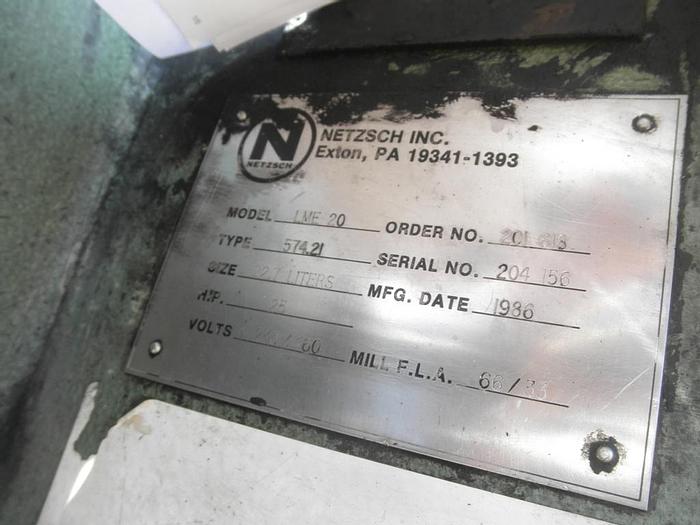 Used Mill, Sand, Netzsch, Mdl LME 20, S/st, Jkt, 25 HP, #C741810