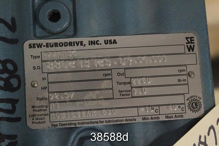 Used Sew-Eurodrive R77AM56 Gear Drive, 92.97/1 Ratio #38588