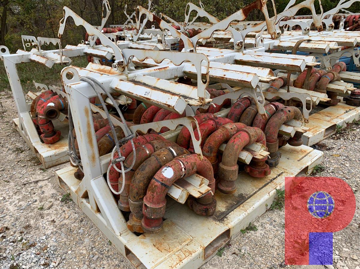 Used (24) 3” FIG 1502 15K WP STYLE 10 CHIKSANS W/ TRANSPORT RACK