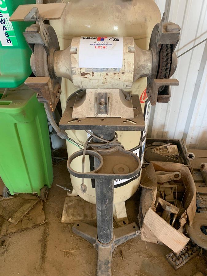 Used Ingersoll Rand 120 Gal 1 Phase Air Compressor 120 Psi and Bench Grinder w/ stand