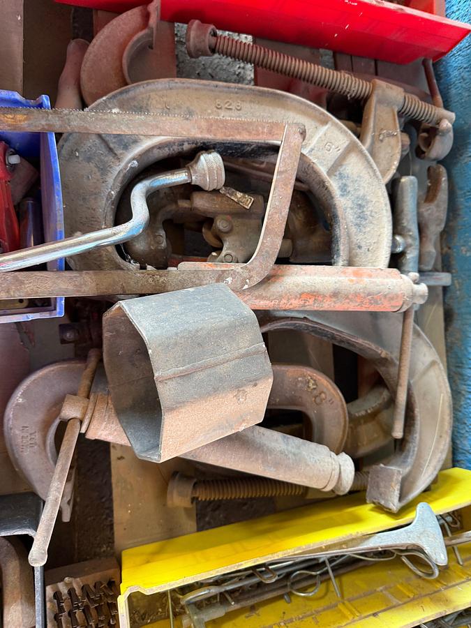 Used (2) PALLETS W/ (4 SETS)-OBANNON ROD ELEVATORS, ALLEN WRENCHES, 50’ TAPE MEAS., SOCKETS, HAND TOOLS, C-CLAMPS
