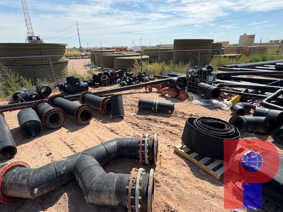 Used LARGE ASSORTMENT OF 5” - 14”DIA POLY PIPE CUT OFFS AND FITTINGS & 12” LAYFLAT HOSE