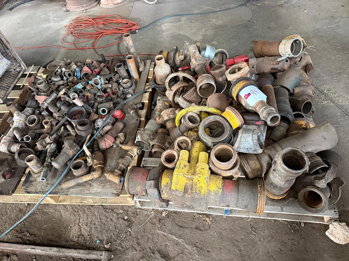 Used 3) PALLETS OF VARIOUS PIPE FITTINGS, SWEDGES, Valves, HAMMER UNIONS, & RELATED