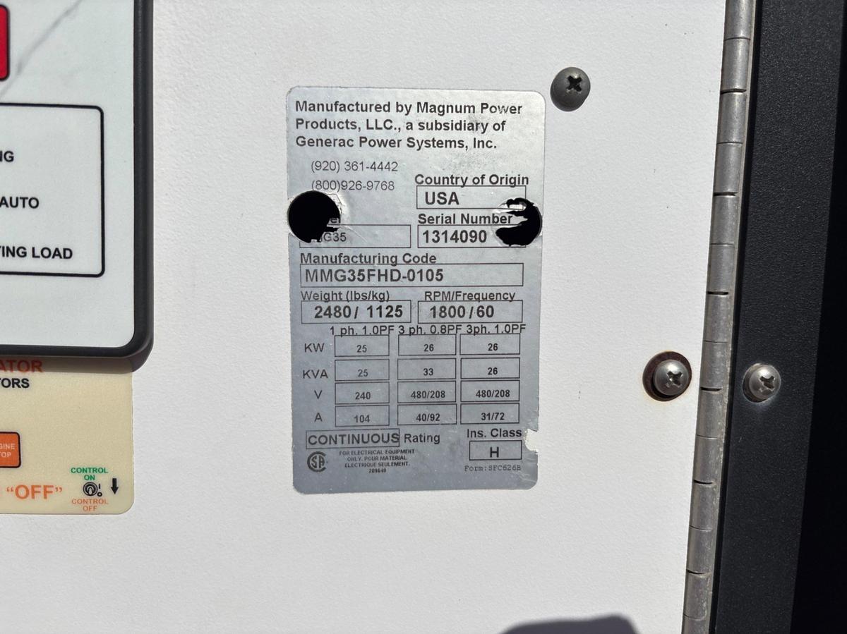 Used MAGNUM MMG35 T/A BUMPER PULL 25KW GENERATOR