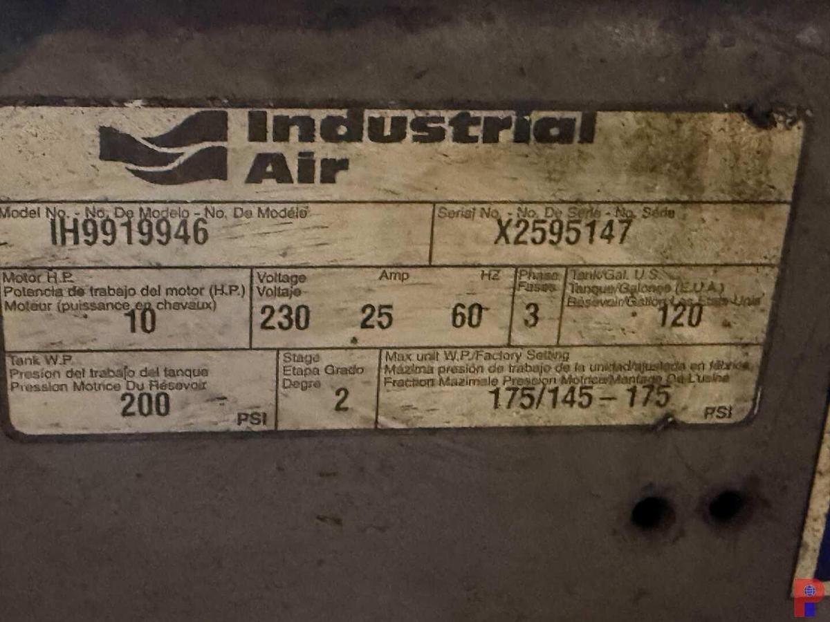 Used INDUSTRIAL AIR MOD. IH9919946 120 GALLON 10 HP ELECTRIC POWERED AIR COMPRESSOR