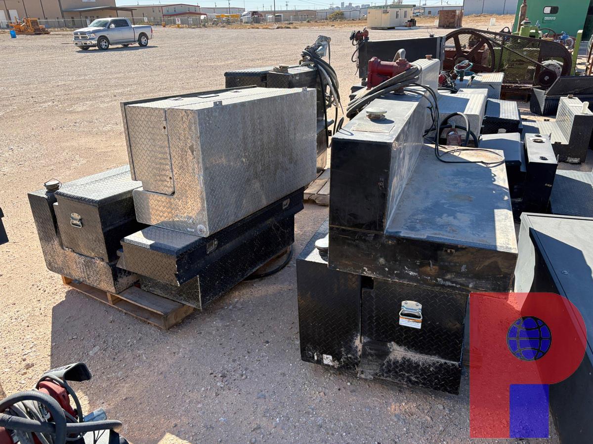 Used (7) ASSORTED TRUCK TOOLBOXES & L-SHAPED FUEL TANKS, & (1) CABINET