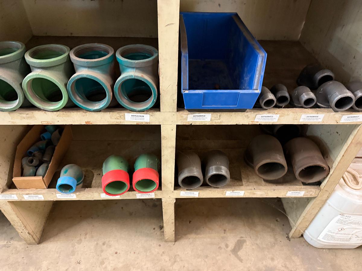 Used SECTION OF (100+) STD PIPE BUSHINGS, REDUCERS, TEES, ETC. , SOME COATED