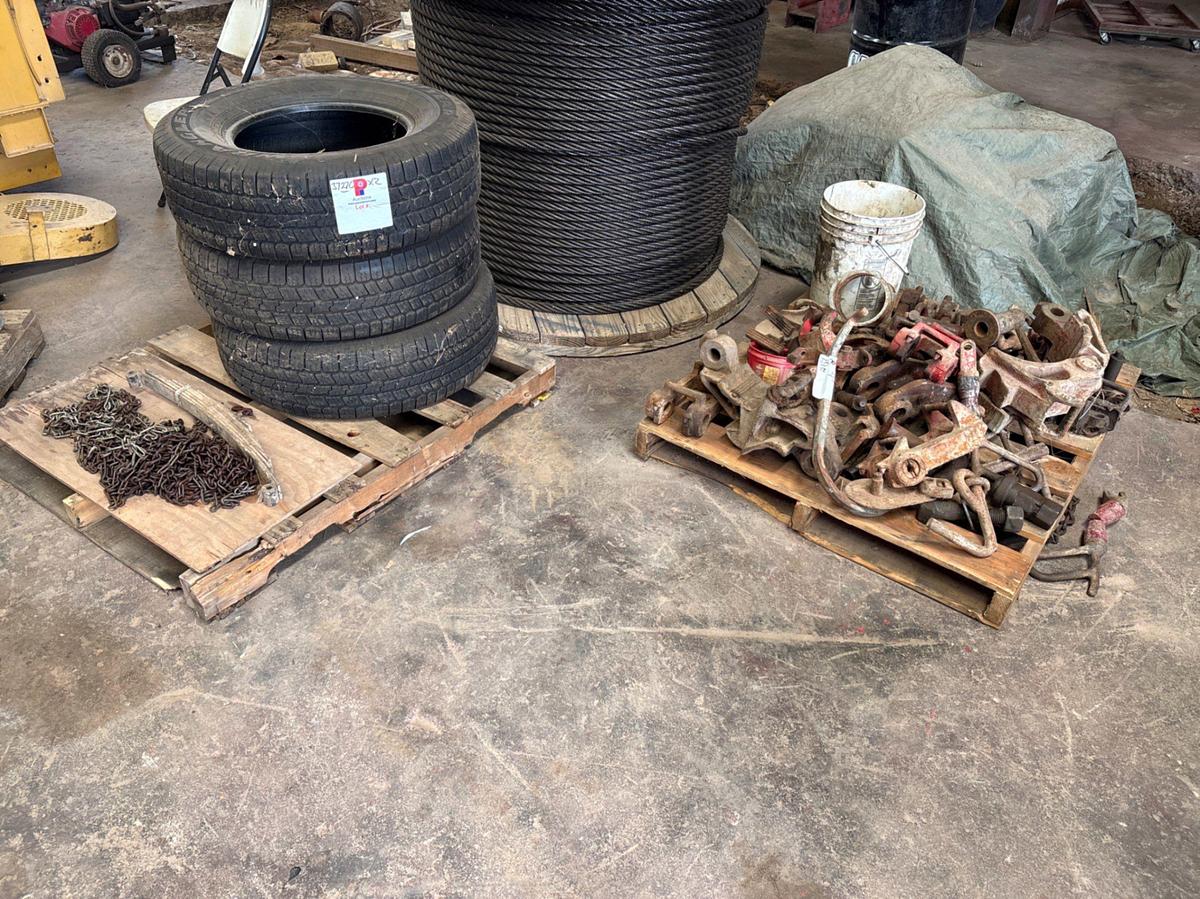 Used (2 pallets) assorted manual tong parts, slip handles, slip dies, (3) Goodyear P265/70R17 tires, etc