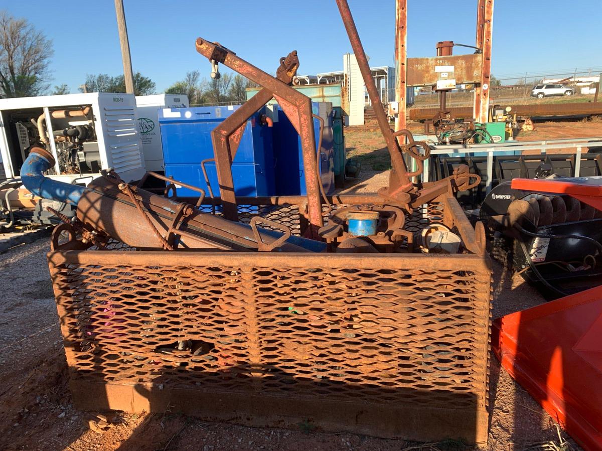 Used 6’ L x 4’ W x 32” T Tool Basket w/ 3 Manual Tongs and Attachments