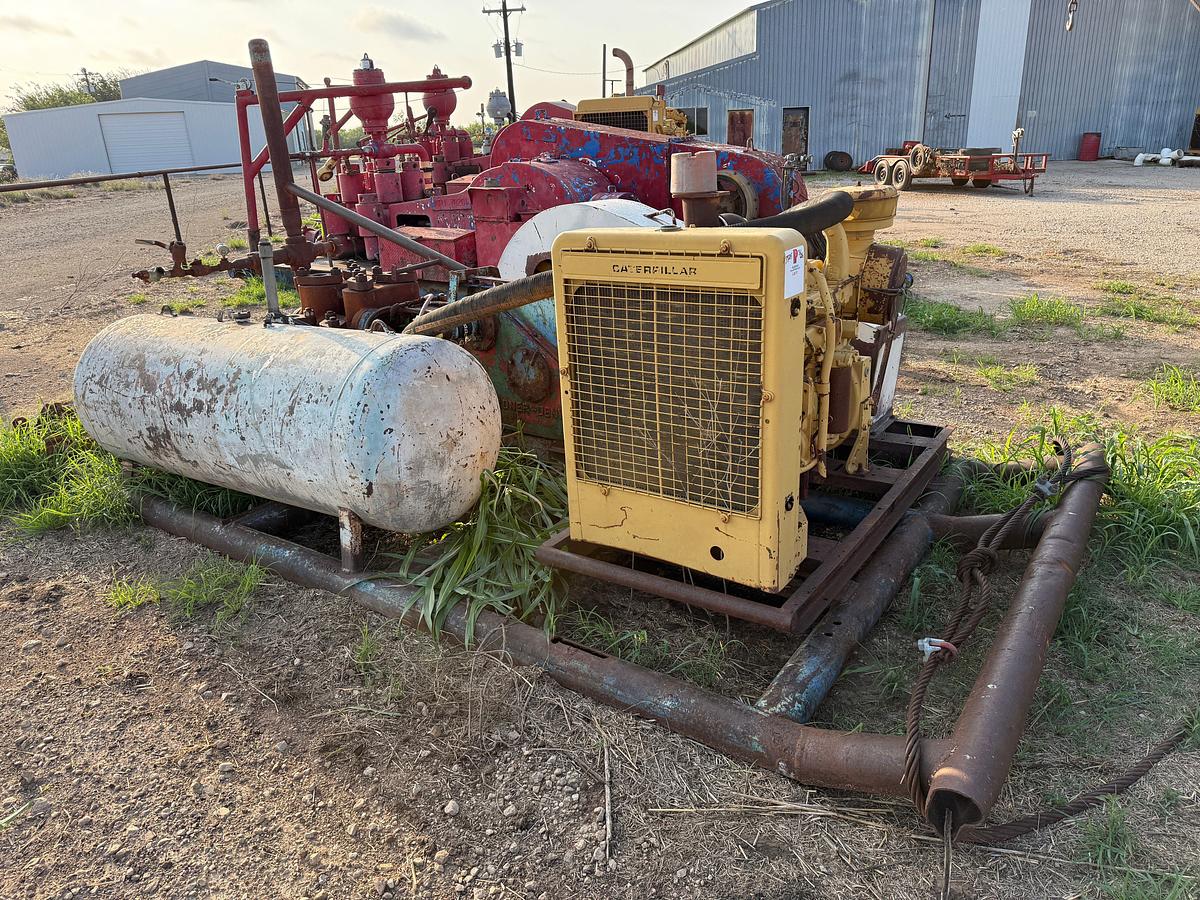 Used GARDNER DENVER FDFXXF 5X8 DUPLEX MUD PUMP P/B CATERPILLAR 3304PC TURBO, SKIDDED