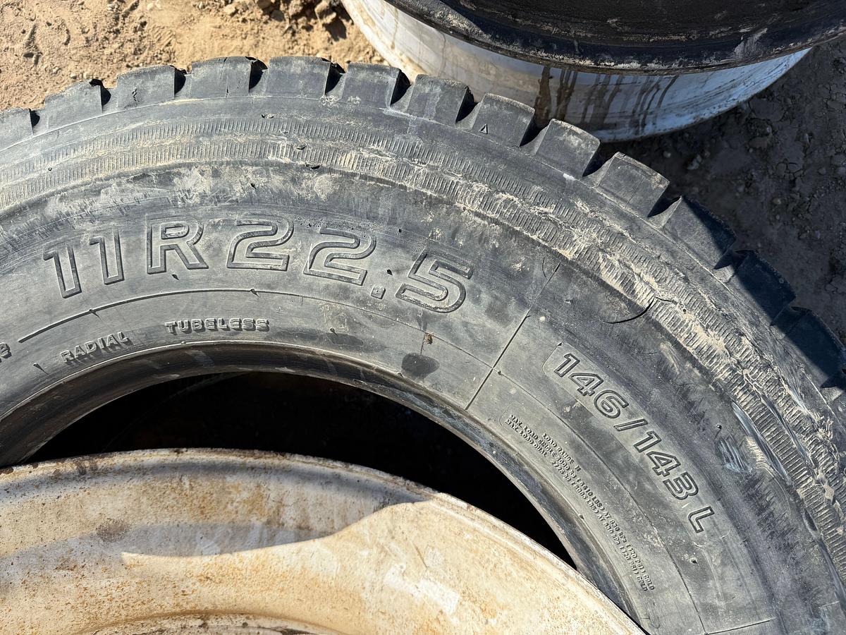 Used (1) 11R22.5 TOYO GRIP TIRE, (2) 22.5 BUDD WHEELS & (1) 24.5 PILOT WHEEL