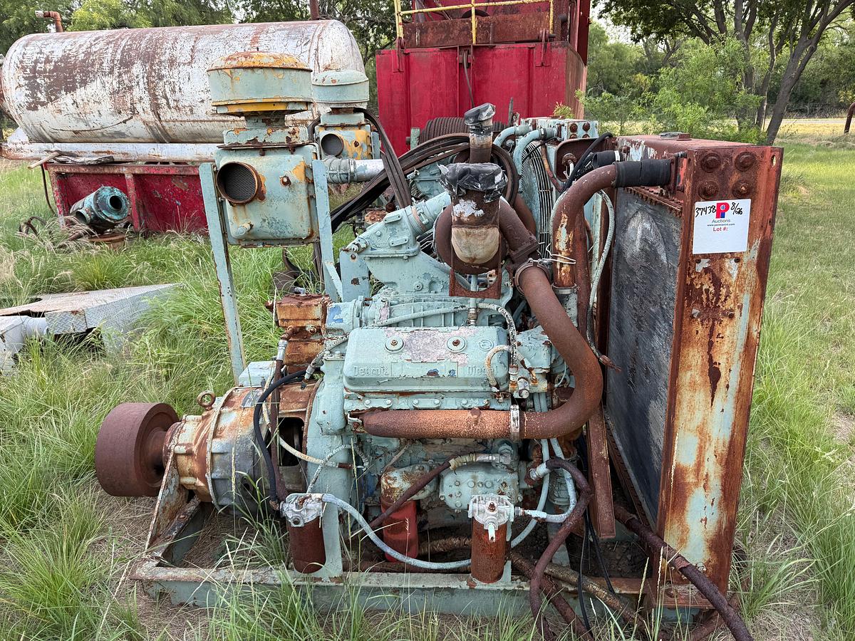 Used DETROIT 6V92T DIESEL ENGINE W/ TWIN DISC F-10017-TC-1 TORQUE CONVERTER & RADIATOR, SKIDDED