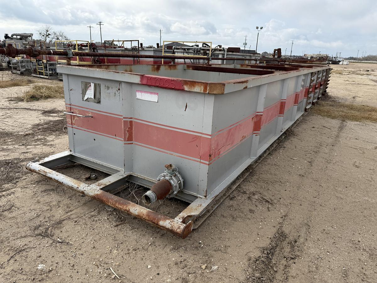 Used 40’ X 87” X 4’ OPEN TOP MUD TANK W/ IRON RACK