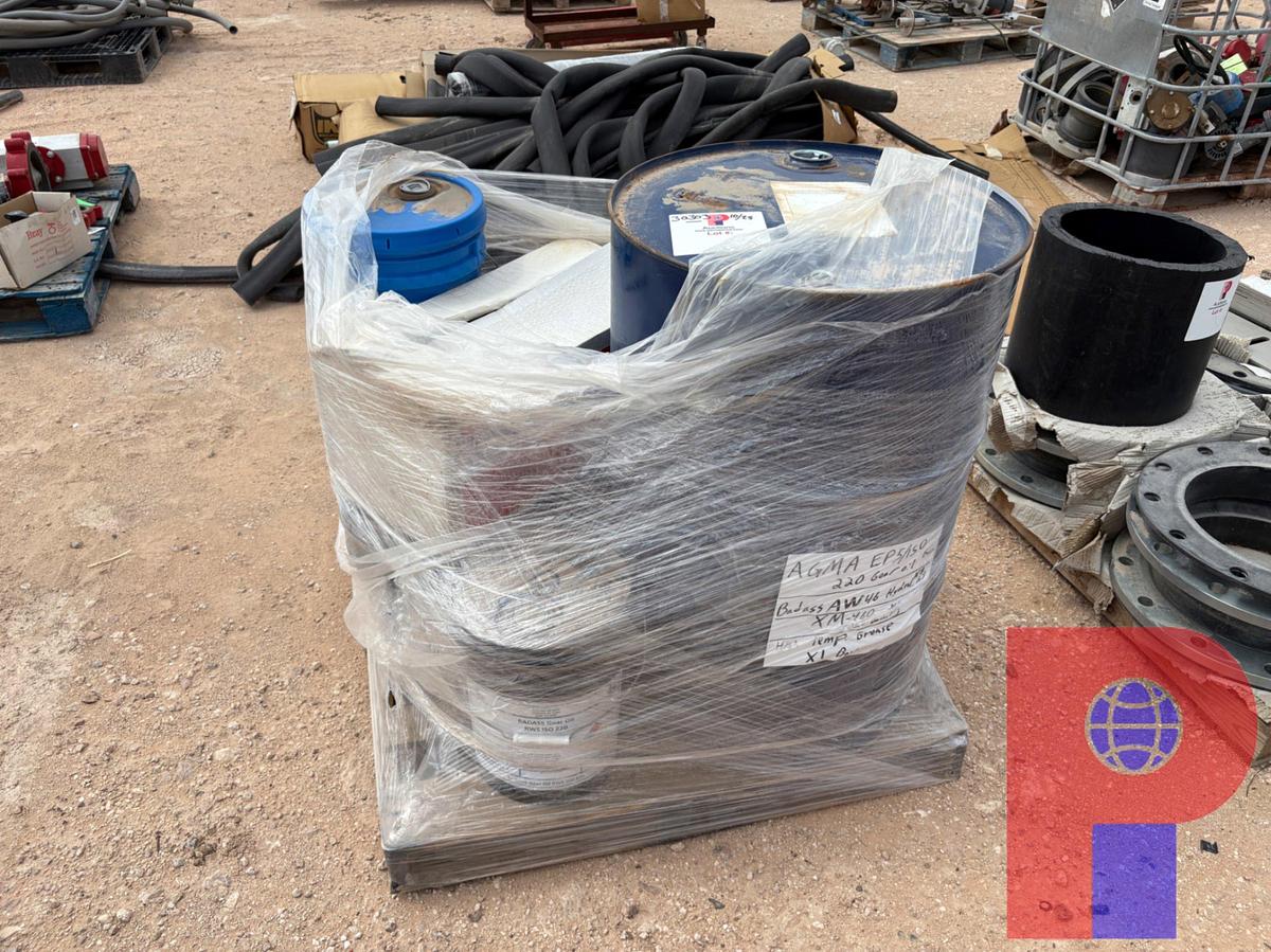 Used APPROXIMATELY 80 GALLONS OF UNUSED AGMA EP5/150 220 GEAR OIL & UNUSED HIGH TEMPERATURE GREASE