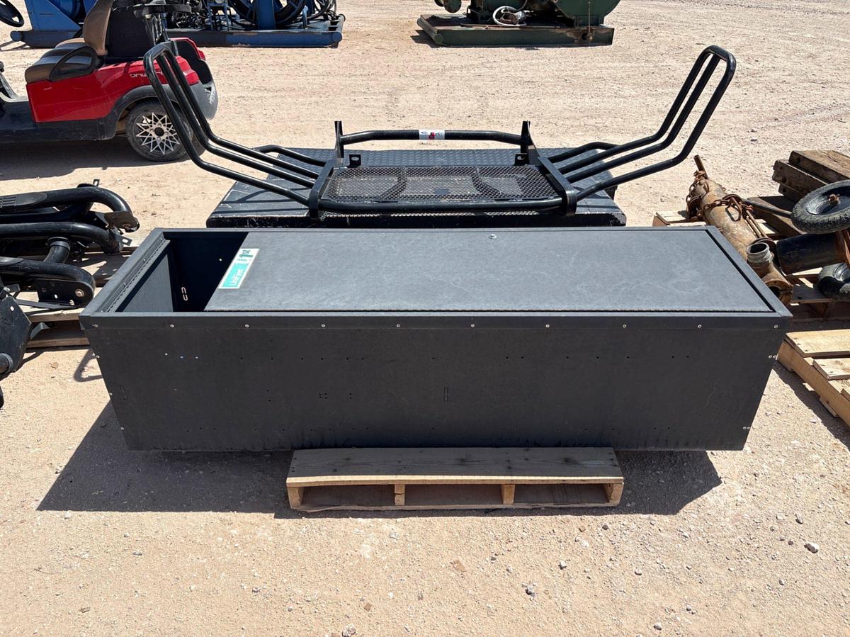 Used (2) pickup truck toolboxes, (1) grill guard, & (1) 80” x 24” x 20” locker