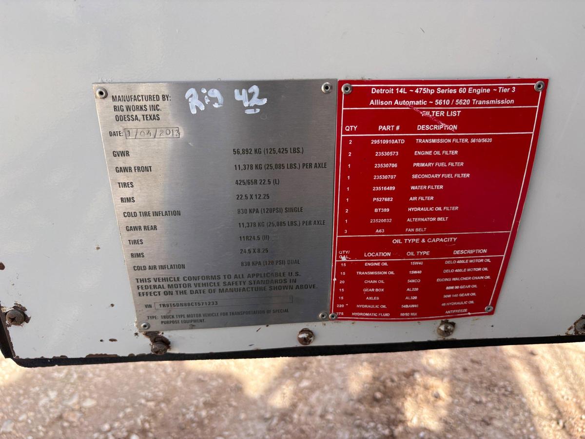 Used 2013 RIG WORKS MUSTANG 600HD DD 5-AXLE WELL SERVICE RIG