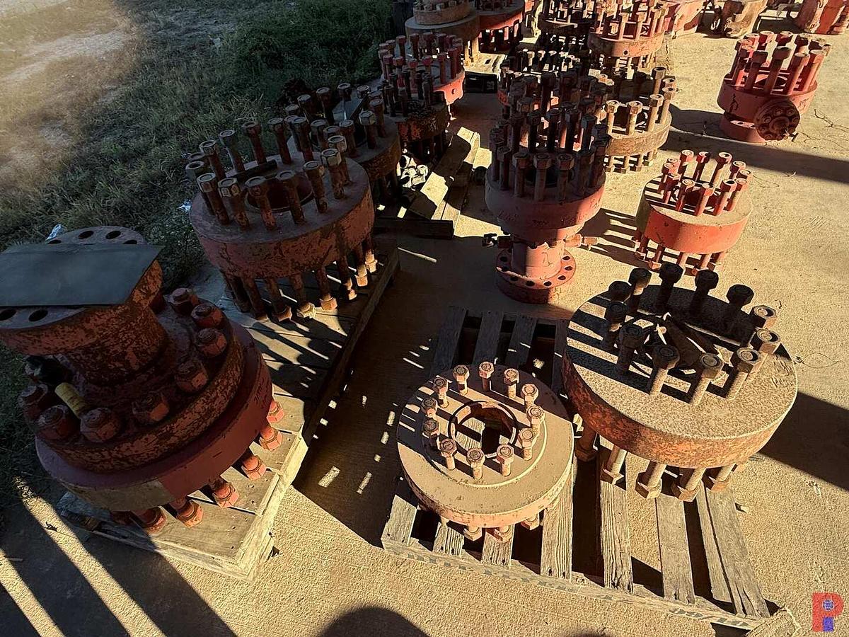 Used (3) PALLETS & FLOOR SECTION OF (14) WELL HEAD 7-1/16” - 11-1/8” STUDDED ADAPTERS,  SPOOLS