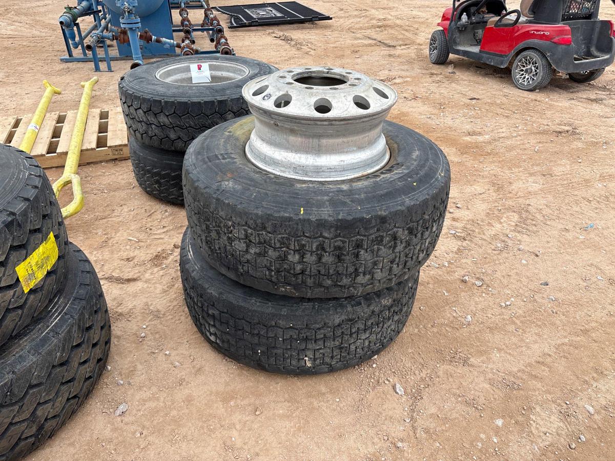 Used (2) 425/65R22.5 TIRES & (3) 10-LUG ALUMINUM WHEELS