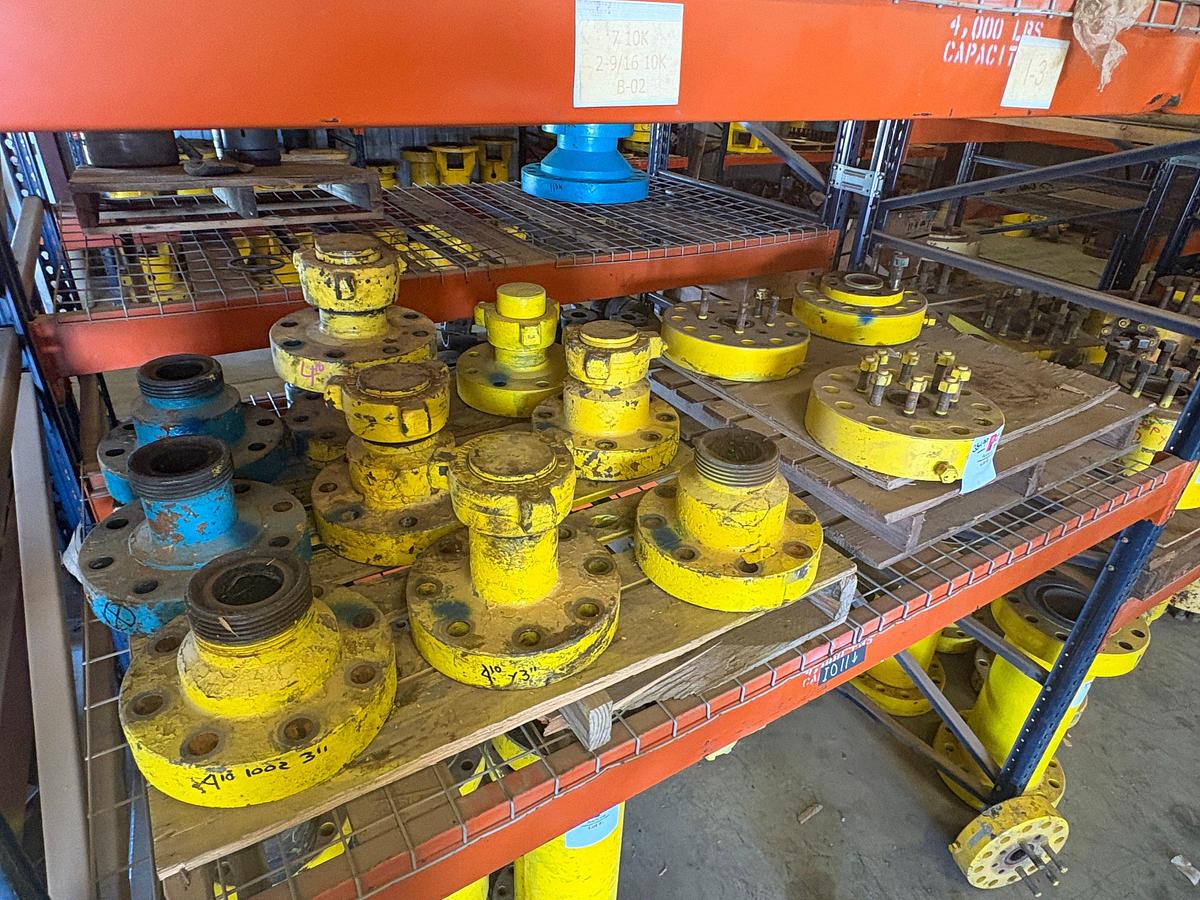 Used (6 pallets) of assorted 2-1/16” x 7” single stud adapters, 3” & 4” weco flanges