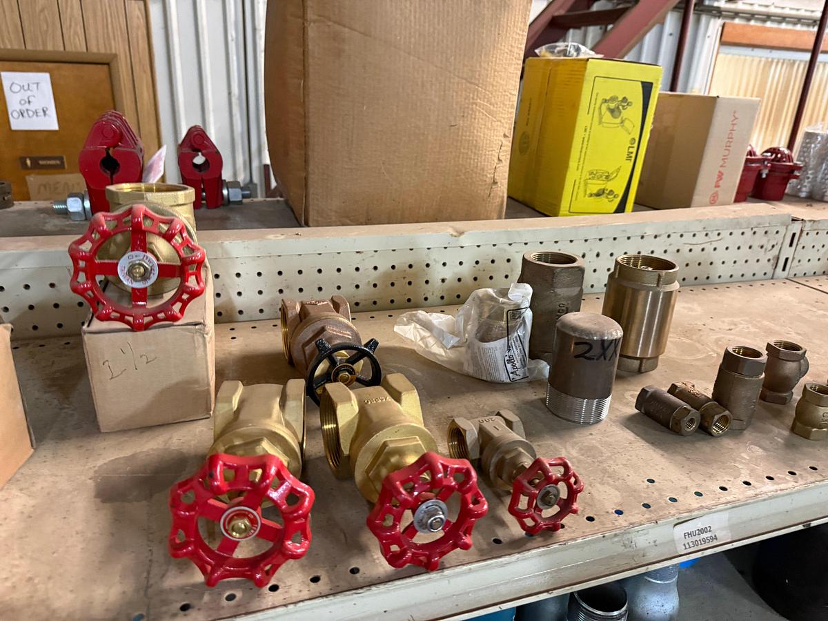 Used SECTION OF (150+) HEAVY WALL 1/2” THRU 6” PIPE SWAGES, & (7) BRASS GATE VALVES & CHECK VALVES