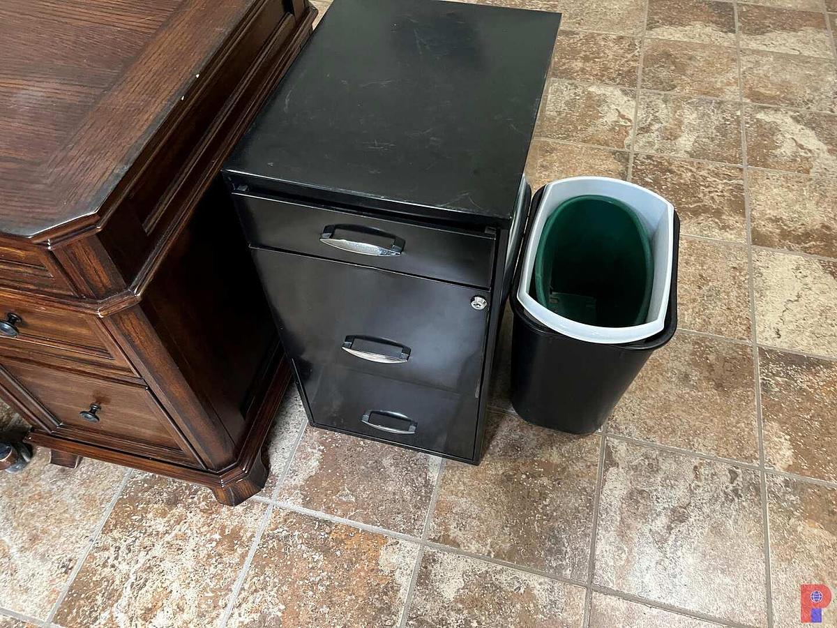 Used OFFICE CONTENTS TO INCLUDE 30"X62" WOOD DESK, 4&3 DRAWER FILE CABINETS, & SEE DETAILS