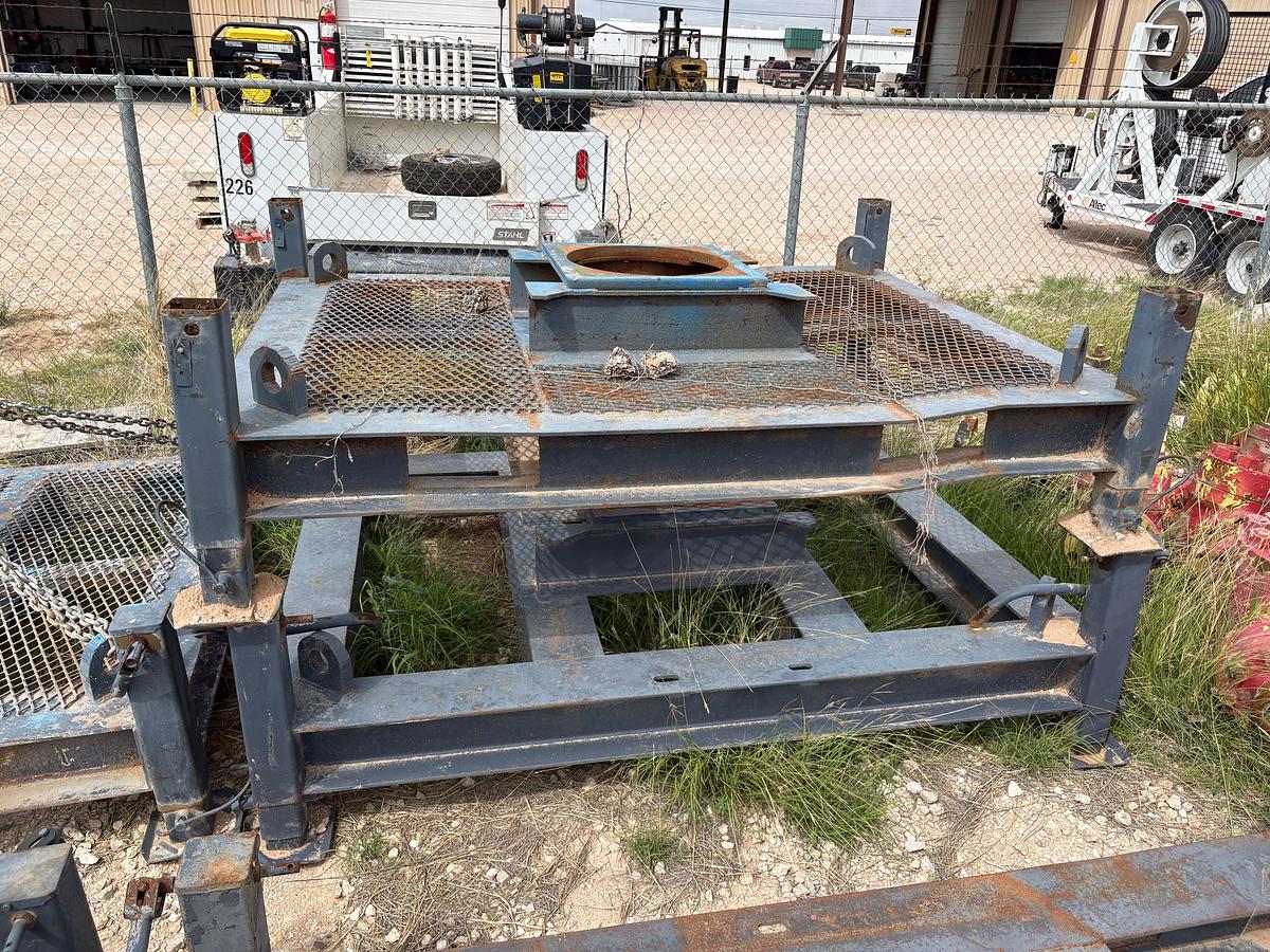 Used (3) 8’ x 6’ adjustable height frac tree transport skids w/ 7-1/16” 3-way fluid cross